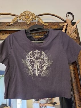 Charlotte Russe Grey Graphic Crop Top